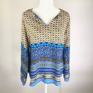 Renee C Boho Blue Paisley Blouse Sz XS NWOT